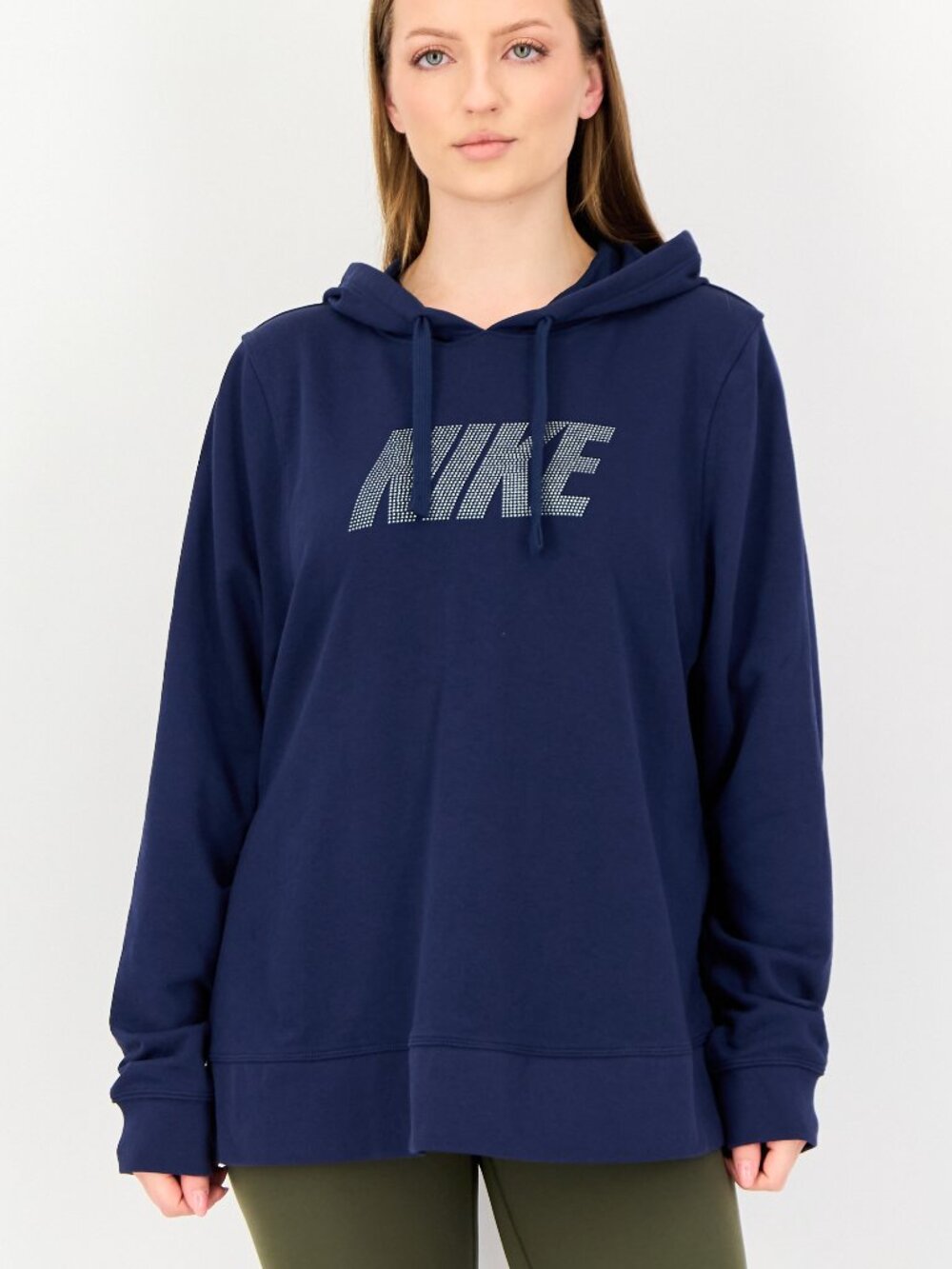 Nike Women's Navy Dri-FIT Long Sleeve Graphic Training Pullover Hoodie Size S
